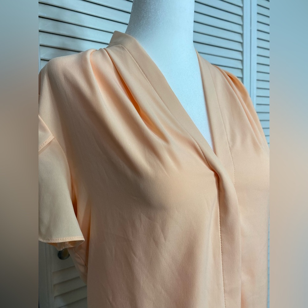 Small Calvin Klein Light Pink Salmon Short Sleeve Ruffled Lightweight Blouse - Picture 4 of 5